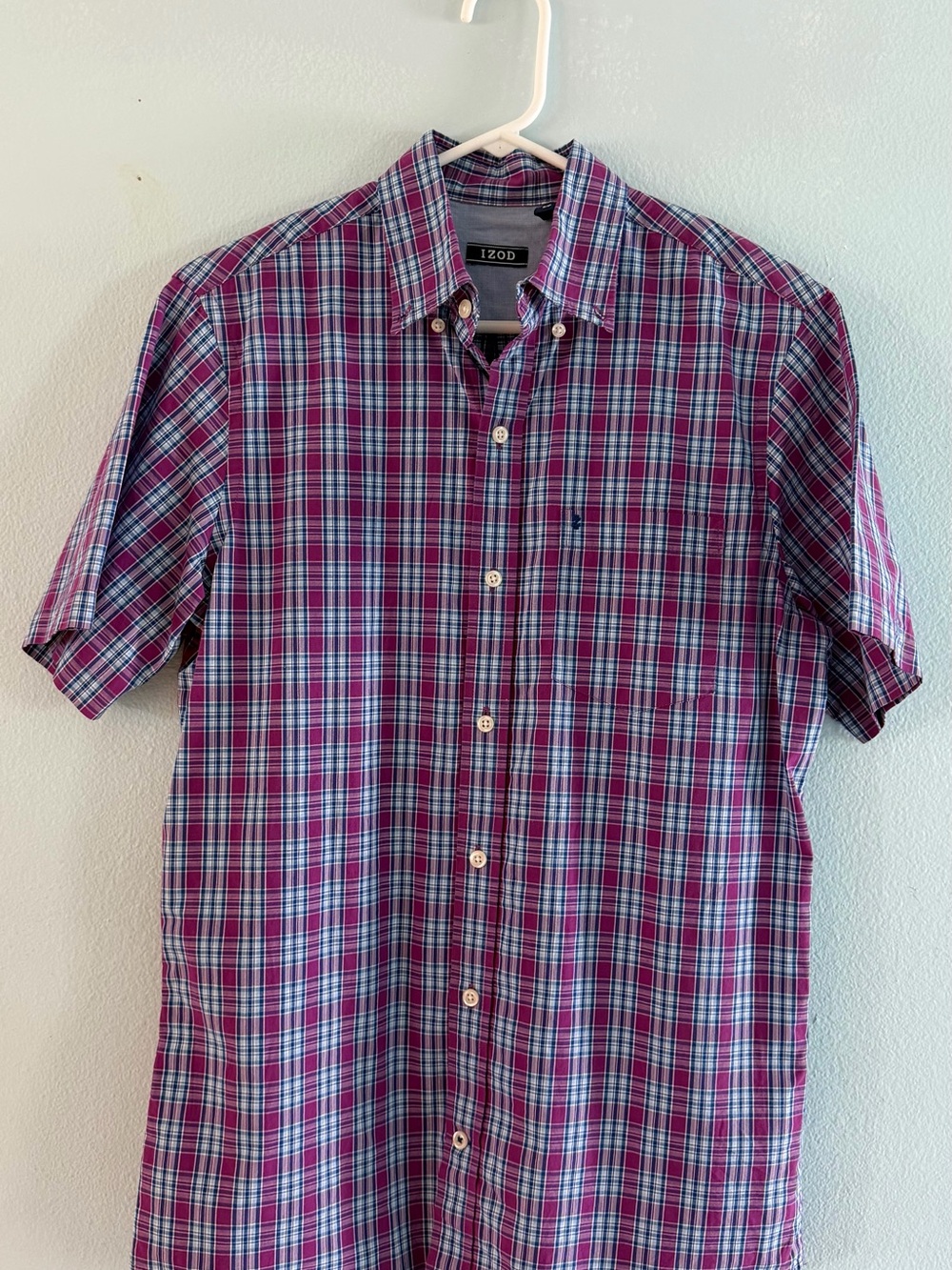 IZOD Men's Small Purple Plaid Short-Sleeve Button-Down Shirt